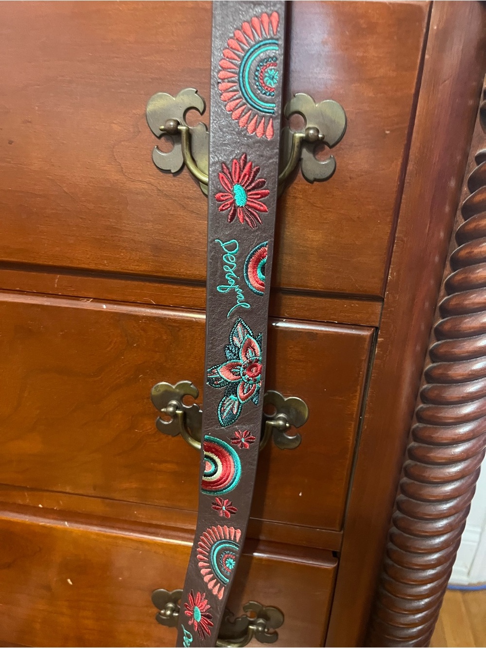 Desigual women’s brown intricate unique colorful embroidered belt - Picture 2 of 7